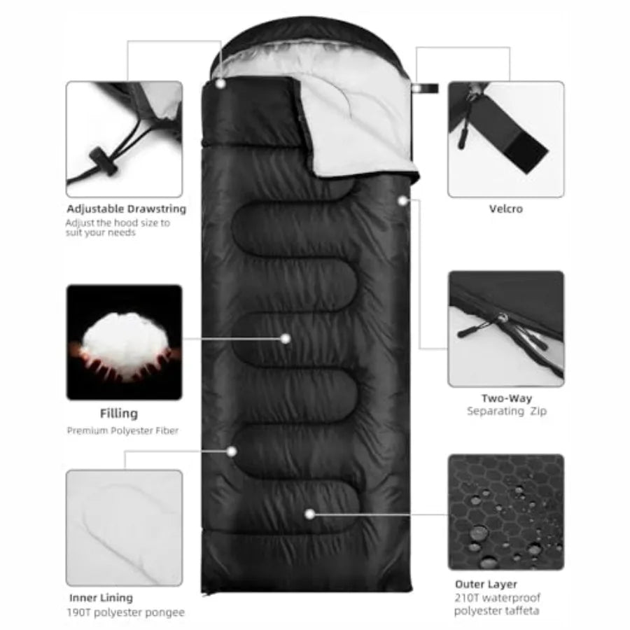 Sleeping Bags for Adults Backpacking Lightweight Waterproof- Cold Weather Sleeping Bag for Warm Camping Hiking Outdoor Travel H