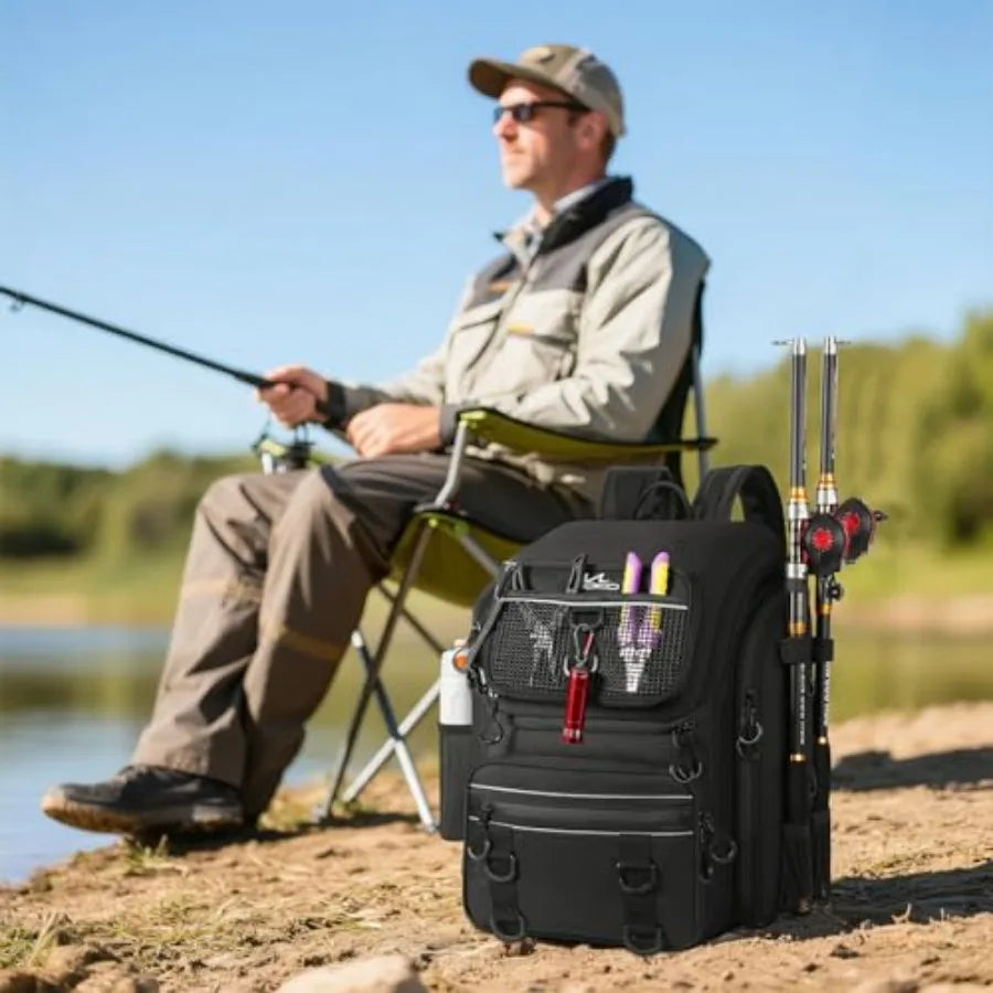 Fishing Backpack Bag, Large 40L Tackle Backpack with Rod Holders and Bait Binder Storage Fishing Gear and Equipment for Hiking