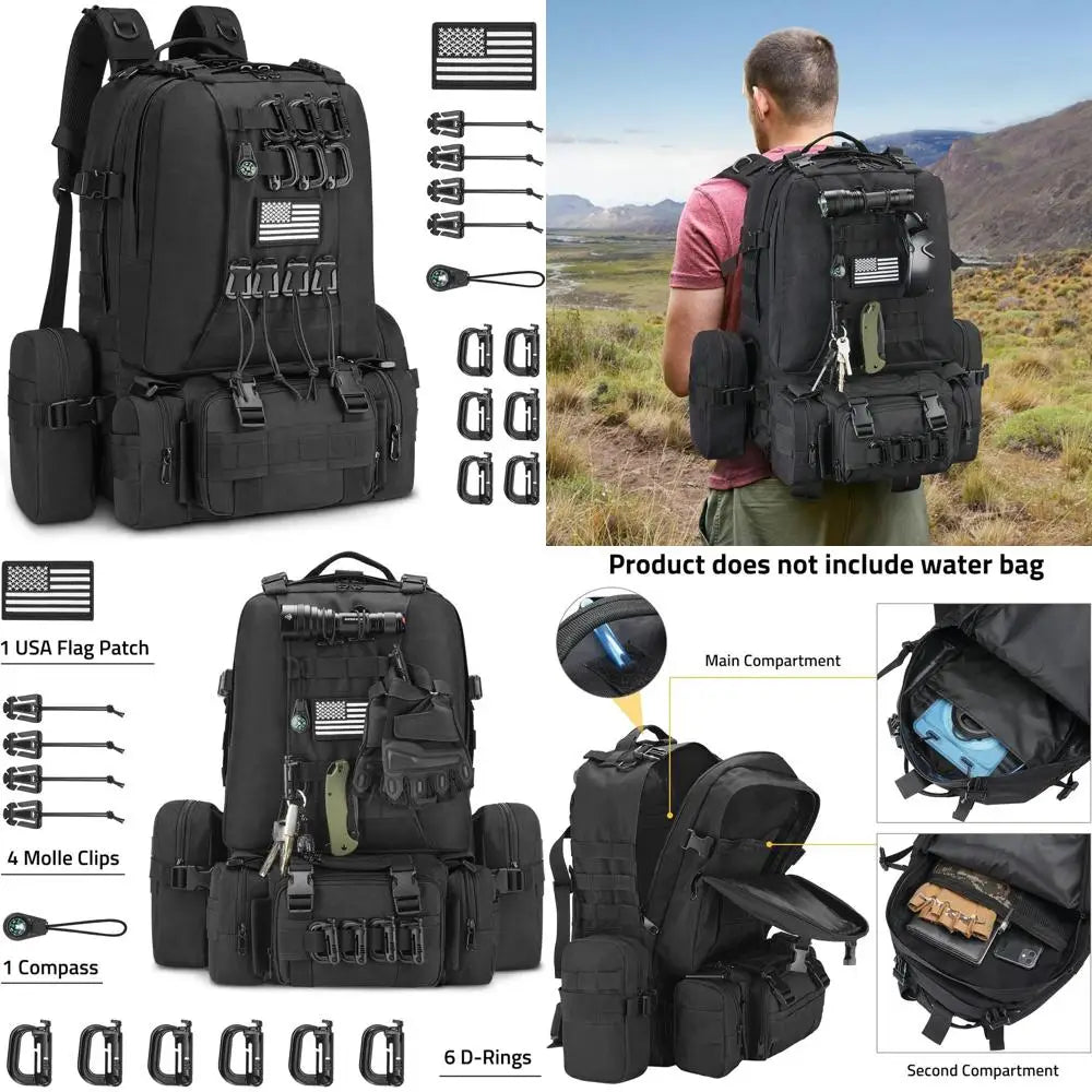 60L Military-Style Backpack with MOLLE System, D-Ring, and Compass for 3-Day Survival, Hiking, and Camping