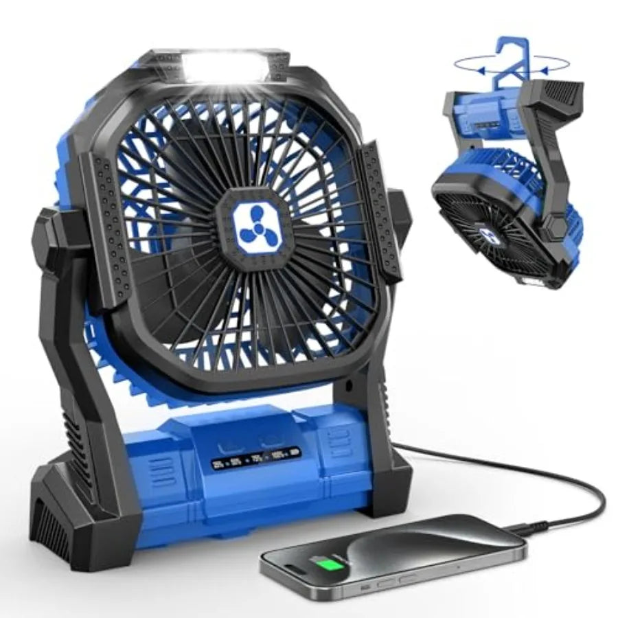 Portable Fan Rechargeable, 20000mAh Cordless Battery Powered Fan with LED Lantern Battery Operated for Camping Travel Bedroom H