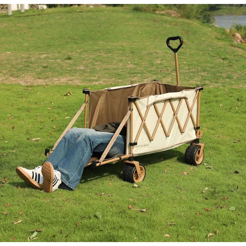 Collapsible olding Wagon with Table,Heavy Duty Utility Beach Wagons with Opened Taiate and All-Terrain Wheels or Camping,Garden,