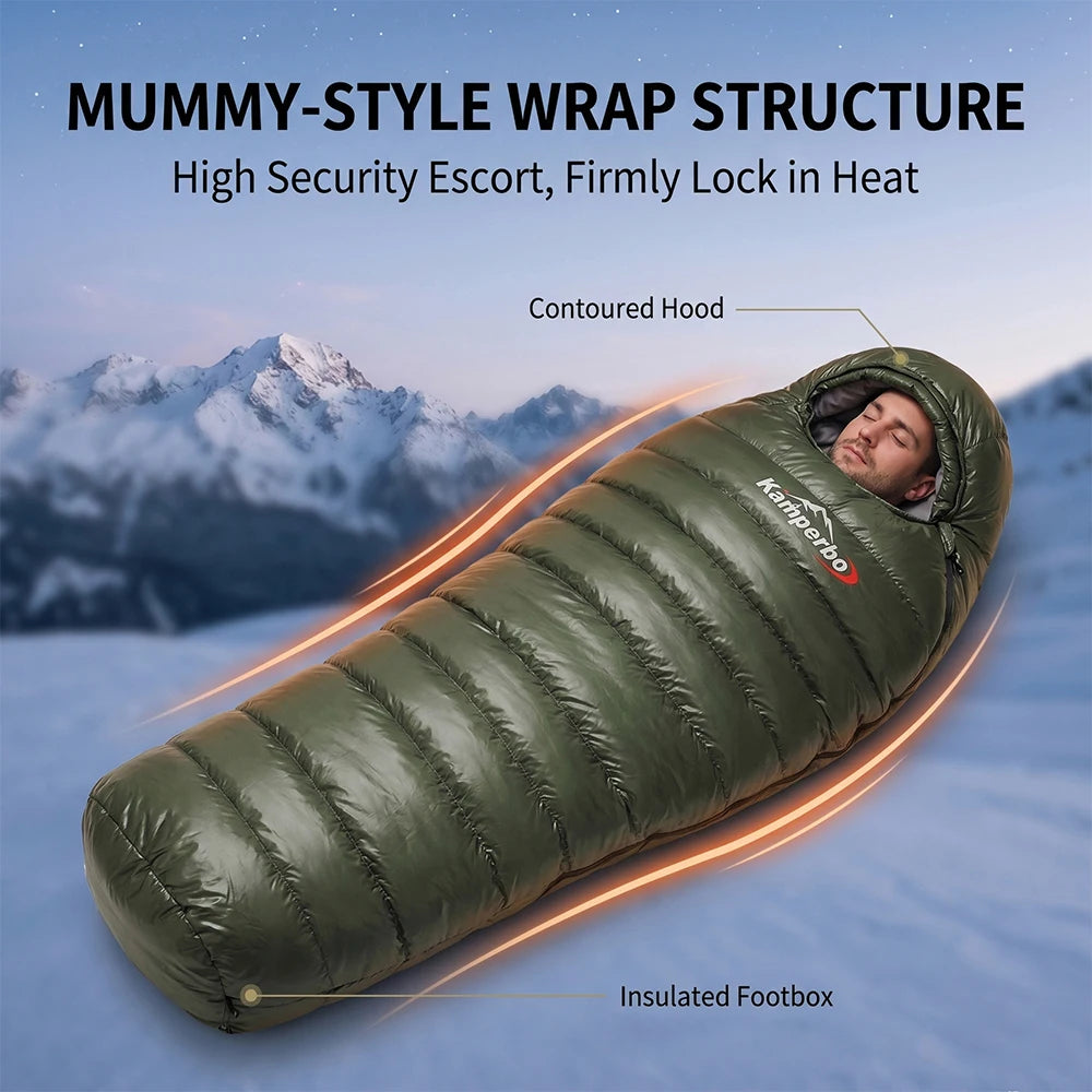 Kamperbox AM1000 Sleeping Bag 1000g Grey Down Filling 20D Nylon Shell Polyester Pongee Lining Portable Warm Camping Sleeping Bag for Outdoor Travel