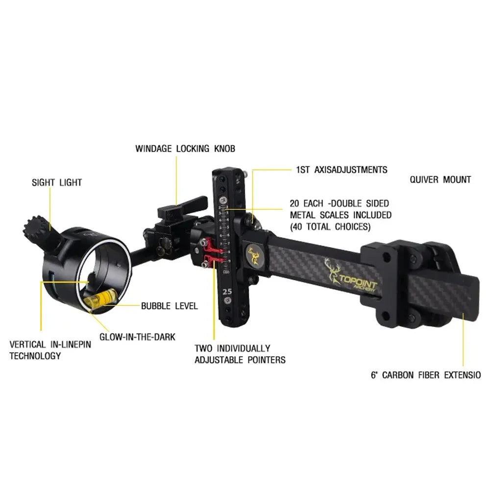 Archery Compound Bow Single Pin Sight Carbon Rod Design Optional 4/6/8X Lens High Precision Aiming Sight For Target Hunting Shooting Accessories