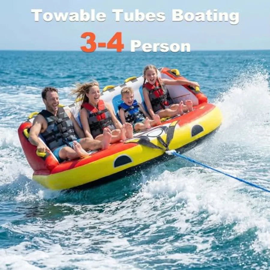 Towable Tubes for Boating Pull Behind Inflatable Tube with Heavy-Duty Thick Nylon Cover in Blue for Summer 1-4 Person Water Spo