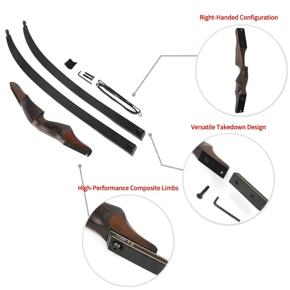 60inch 60lbs Archery Recurve Bow RH Wooden Riser Bamboo Core Limbs Outdoor Shooting Hunting Accessories American Hunting Bow