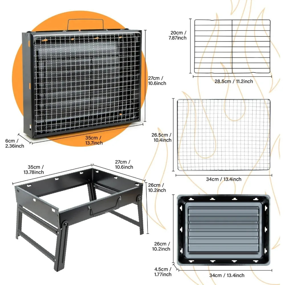 Portable Folding Charcoal Grill Stainless Steel Smoker for Outdoor Picnic Garden Camping