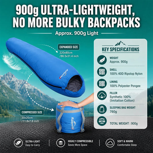Kamperbox SY011 Sleeping Bag 40D Ripstop Nylon Shell Synthetic Fiber Fill Lightweight Portable Camping Sleeping Bag for Adults