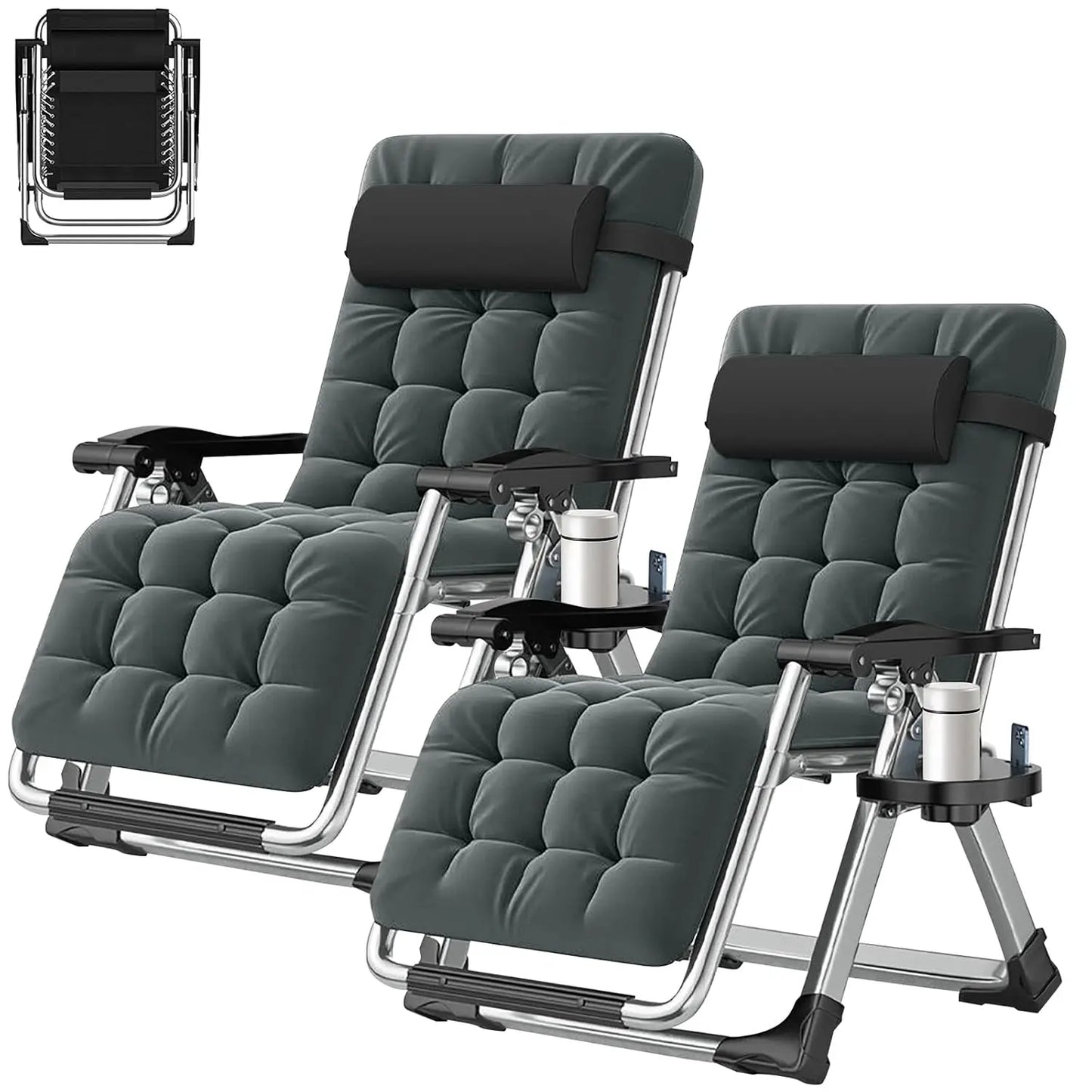2 Pack Zero Gravity Chair, Outdoor Lounge Chairs Sun Loungers with Removable Cushion,Headrest,Cup Holder,Reclining, Customized