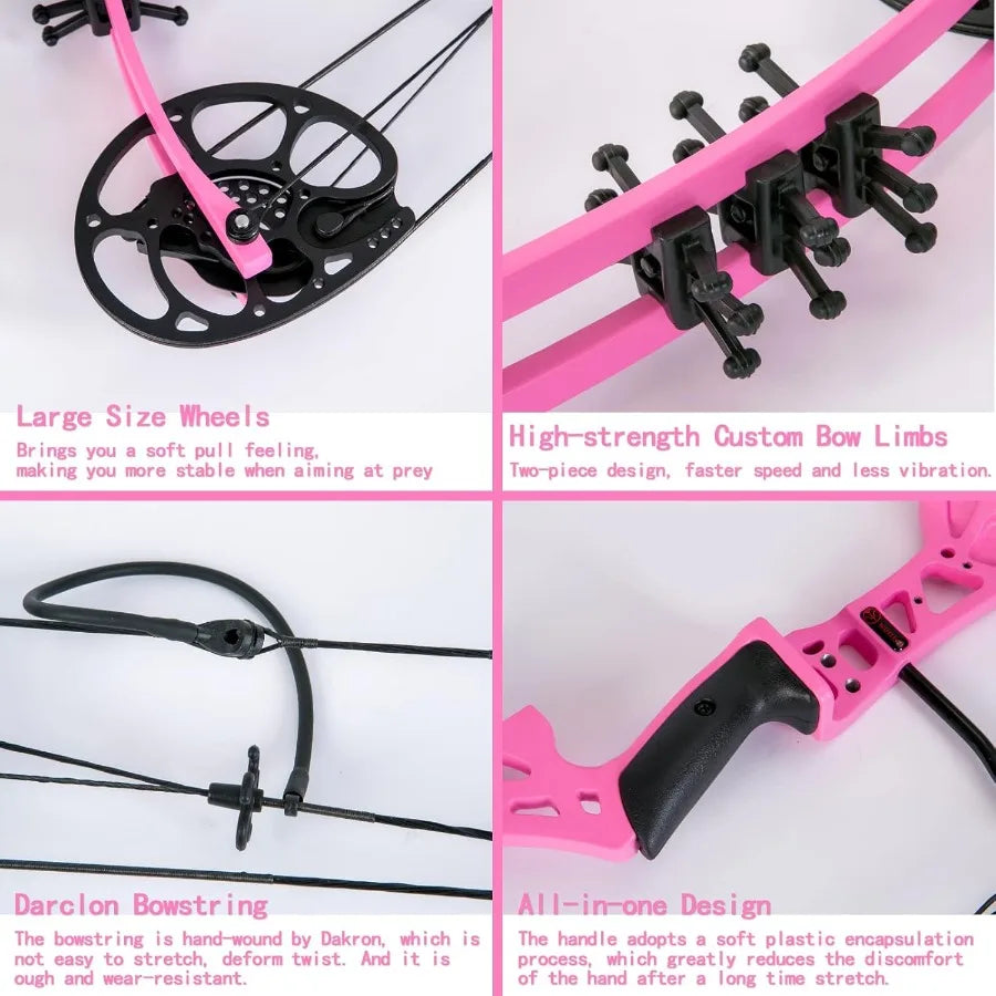 Youth Compound Bow Set 1545 Lbs for Teens and Beginner Package with Archery Hunting Equipment Max Speed 260fps Adjustable Right