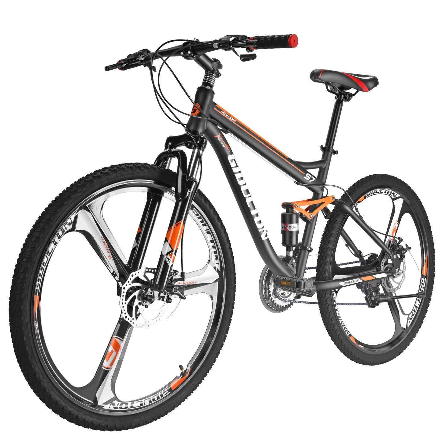 27.5 Inch Mountain Bike for Adults, Mens Women Full Suspension Mountain Bike, 21 Speed, Dual Disk Brakes, Orange
