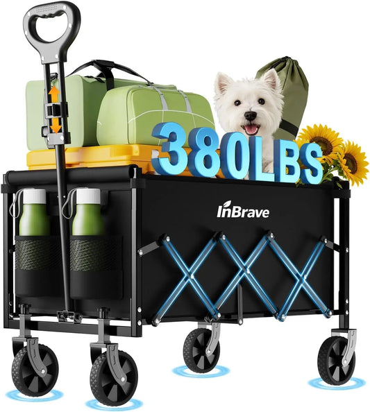 Foldable All-Terrain Wagon Cart for Beach, Camping, Shopping - Heavy Duty 380 LBS Capacity