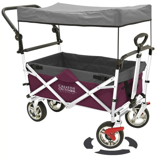 Outdoor Push Pull Stroller Wagon for Kids, 150lbs Weight Capacity, AllTerrain Collapsible Folding Cart with Canopy for Cargo, B