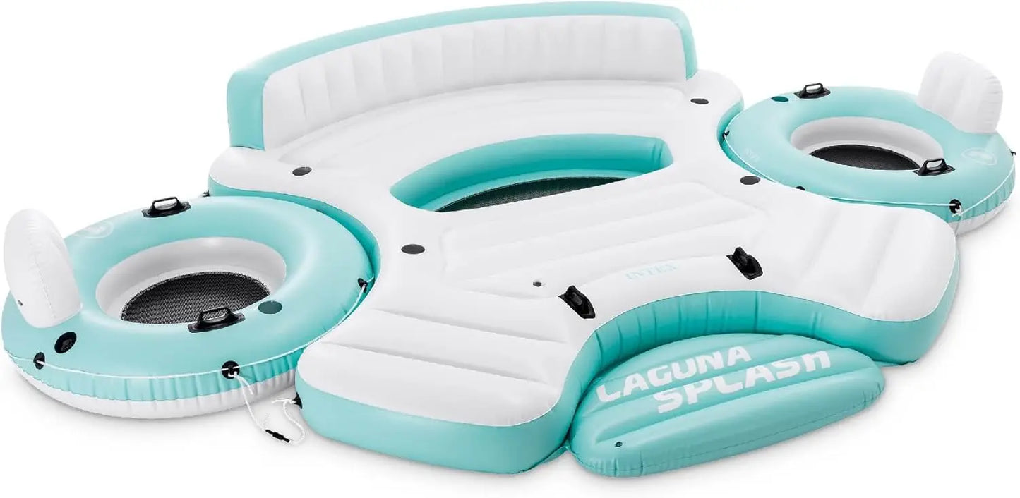 Outdoor Floating Water Raft with Detachable Solo Tubes, Cupholders, and Grab Handles for Pool or Beach Fun