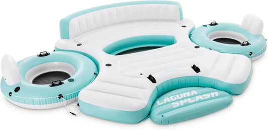 Outdoor Floating Water Raft with Detachable Solo Tubes, Cupholders, and Grab Handles for Pool or Beach Fun