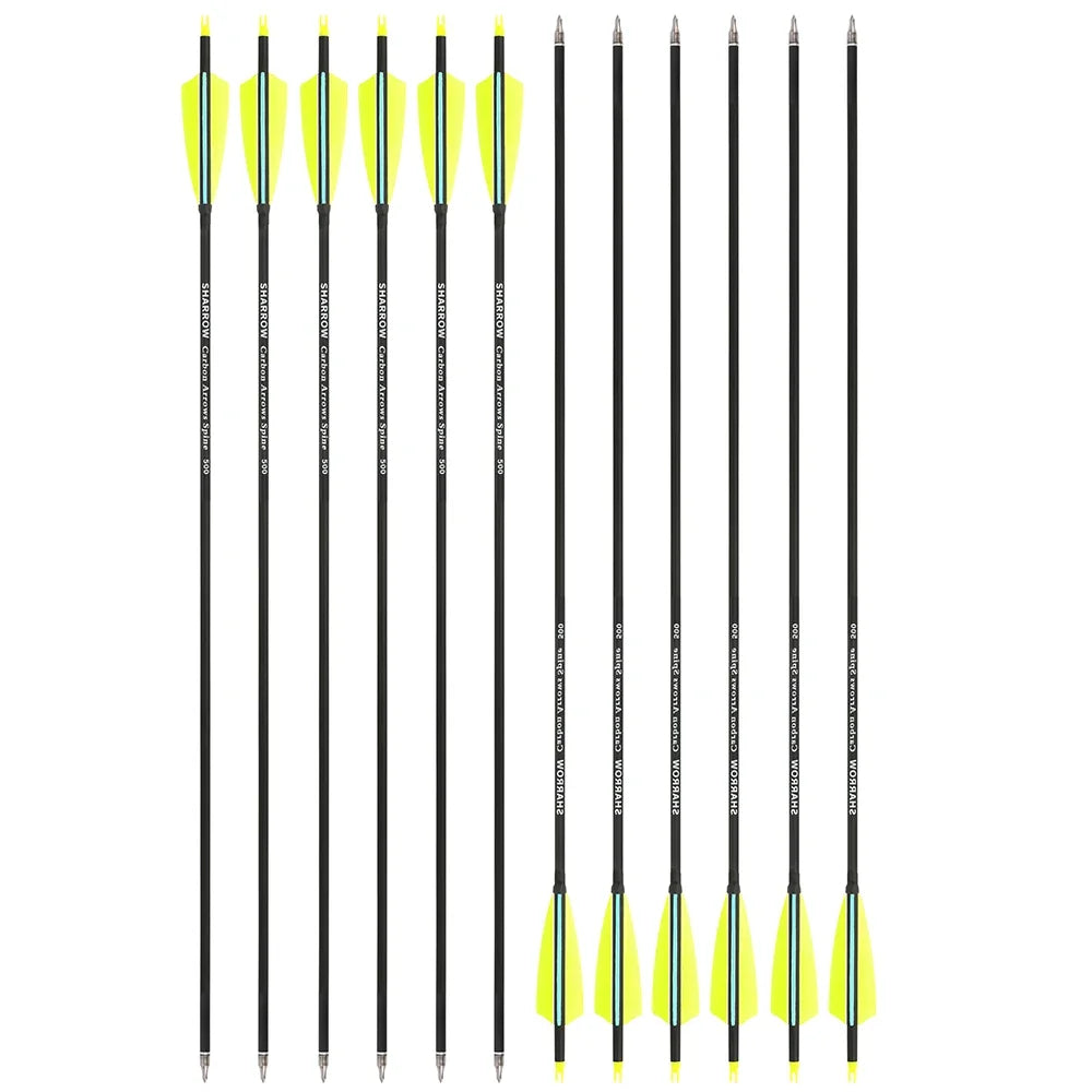 Mixed Carbon Arrows 12pcs 31.6 Inch Spine 500 ID6.2mm with 4" Turkey Feathers for Compound Recurve Bow Hunting Shooting Accessories