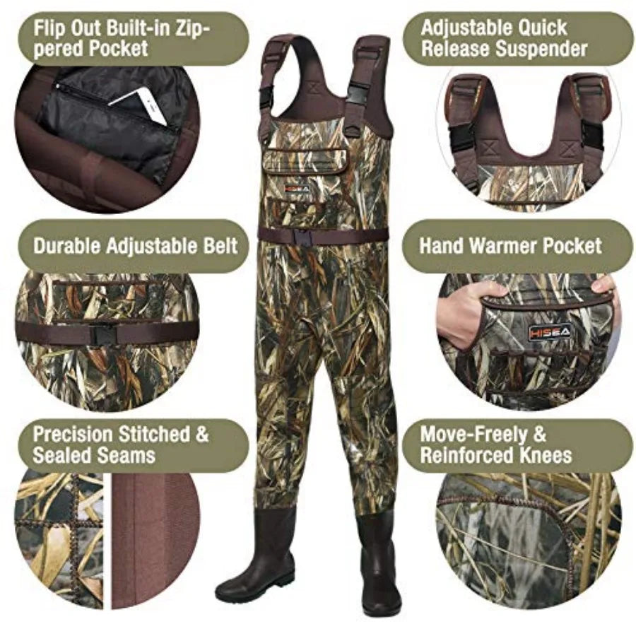 Chest Waders for Men with 200G Boots, Neoprene Waterproof Duck Hunting Wader, Insulated Bootfoot Fishing Waders