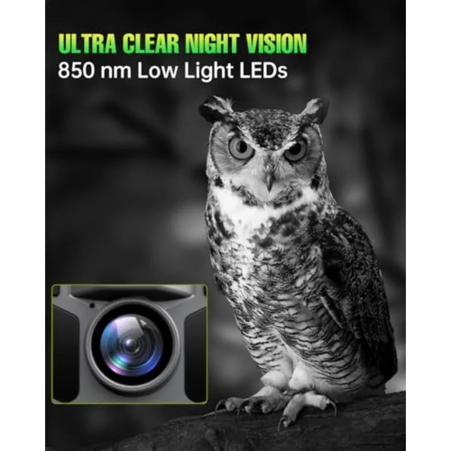 Wildlife hunting outdoor trail camera: 4K 64MP, IP67 waterproof, solar powered, night vision, motion activated, 5000mAh recharg