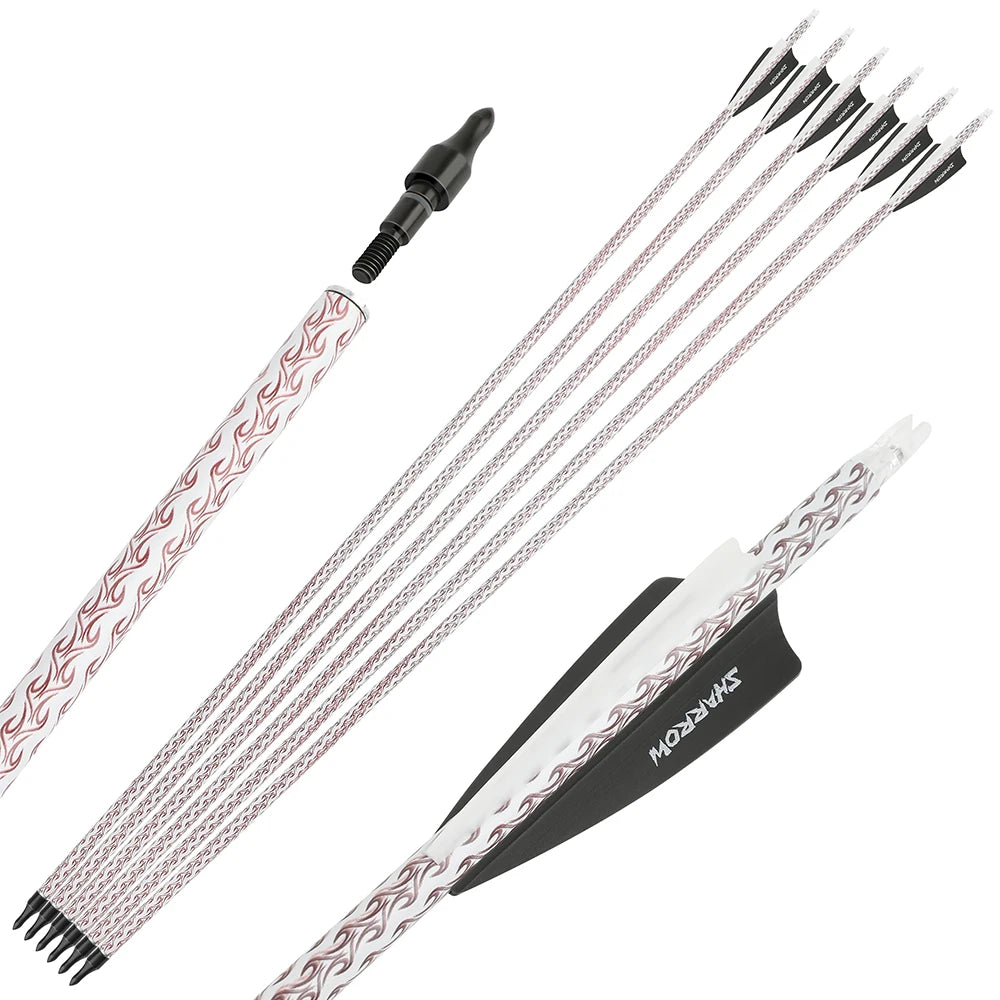 12pcs Spine 500 Mixed Carbon Arrows 100 Grain Replaceable  Arrowhead 3" Rubber Feather 31.5 Inch Archery Shooting Hunting Arrow