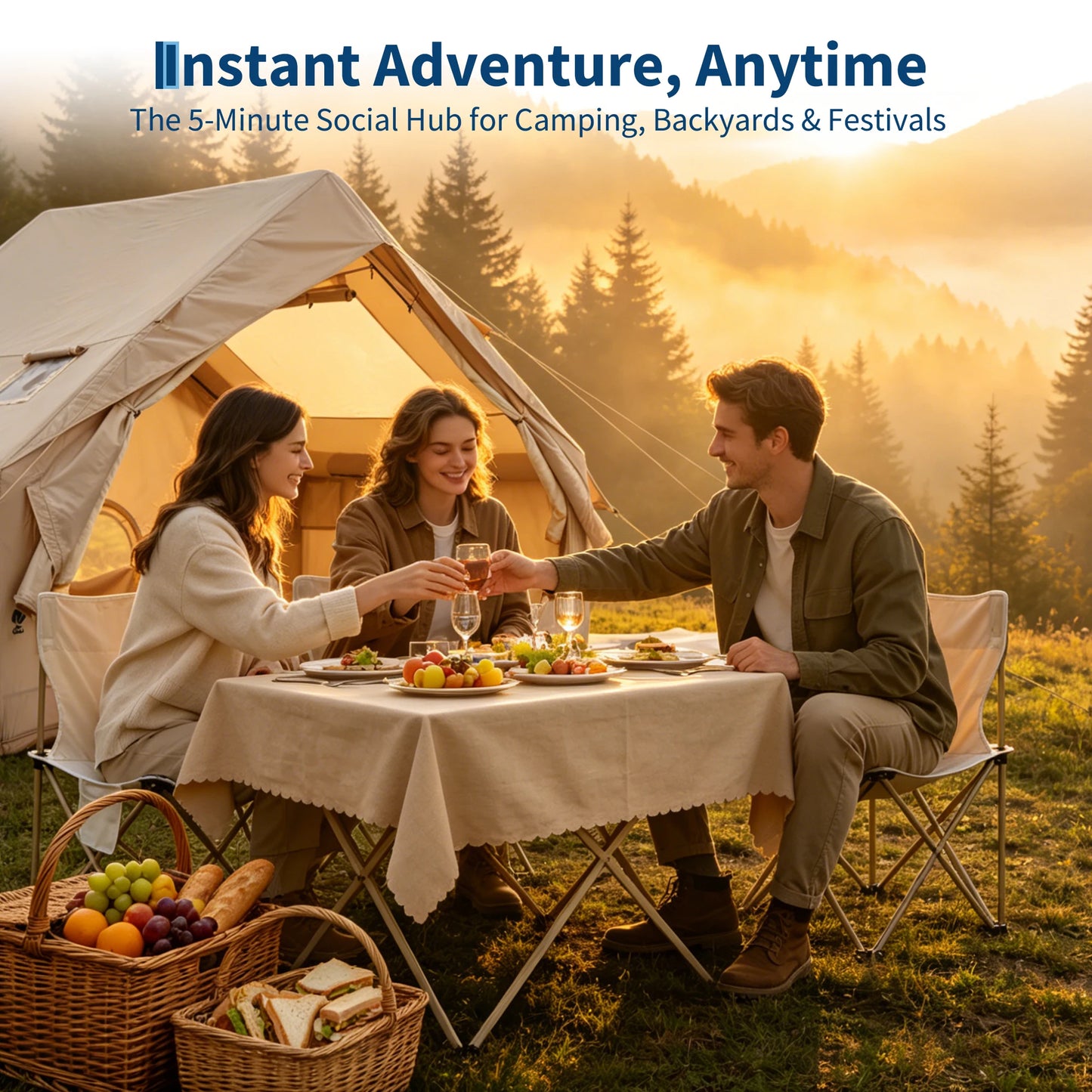 Spacious & Waterproof Inflatable Camping Tent – Family Outdoor Shelter for 6 – Quick Setup, Durable Oxford Fabric, Portable for Hiking & Camping – Size: 6 Square