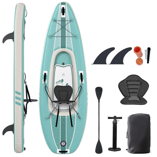Inflatable Kayak with DropStitch Floor, Lightweight, Portable, Durable Solo Kayak for Fishing, Touring, and Recreational Paddli