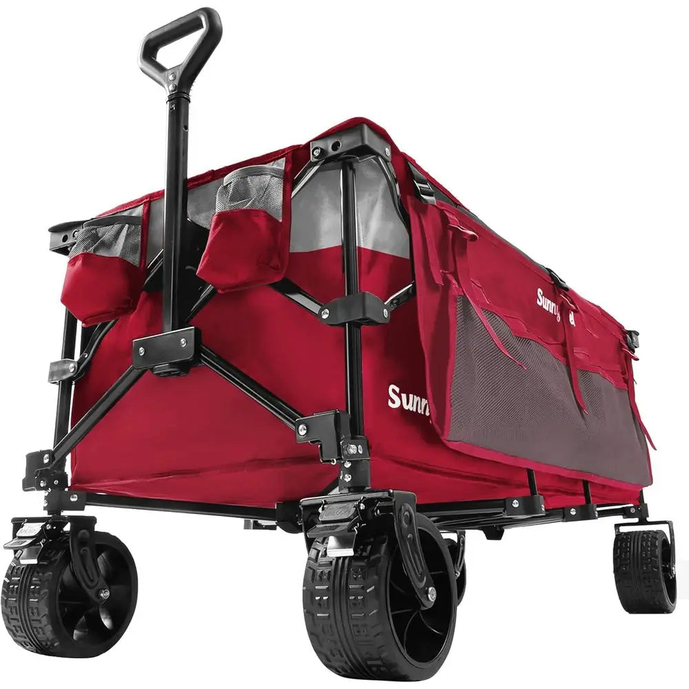 49''L 550lbs Heavy Duty Wagon Cart Foldable with Wheels,Extra Long Fold Up Wagons Carts with Side Pocket and Brakes for Camping