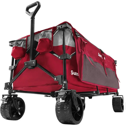 49''L 550lbs Heavy Duty Wagon Cart Foldable with Wheels,Extra Long Fold Up Wagons Carts with Side Pocket and Brakes for Camping