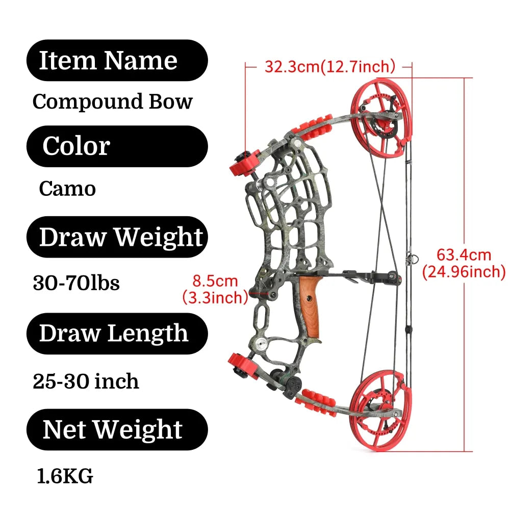 30-60lbs Archery Compound Dual-use Bow Right Hand 19" Axle Hunting Steel Ball 420FPS Let off 80%  Car Outdoor Target Shooting