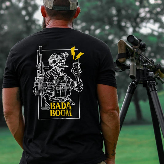 2025 New Military Style T Shirt Bada Boom Skull Round Neck Short Sleeve Tough Guy Clothing Summer Tactical Streetwear Top