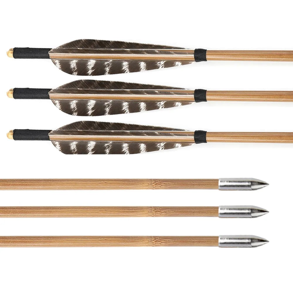 12 X Bamboo Archery Arrows 5" Feather Longbow Recurve Bow Hunting Shooting Shaft Diameter 8mm 5" waterdrop snow spot feather