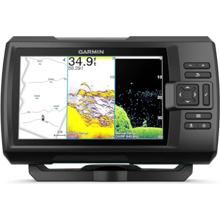 Fishfinder for fishing boats, PVC housing, black-gray, vivid scanning sonar with color palettes and easy-to-use 7-inch display