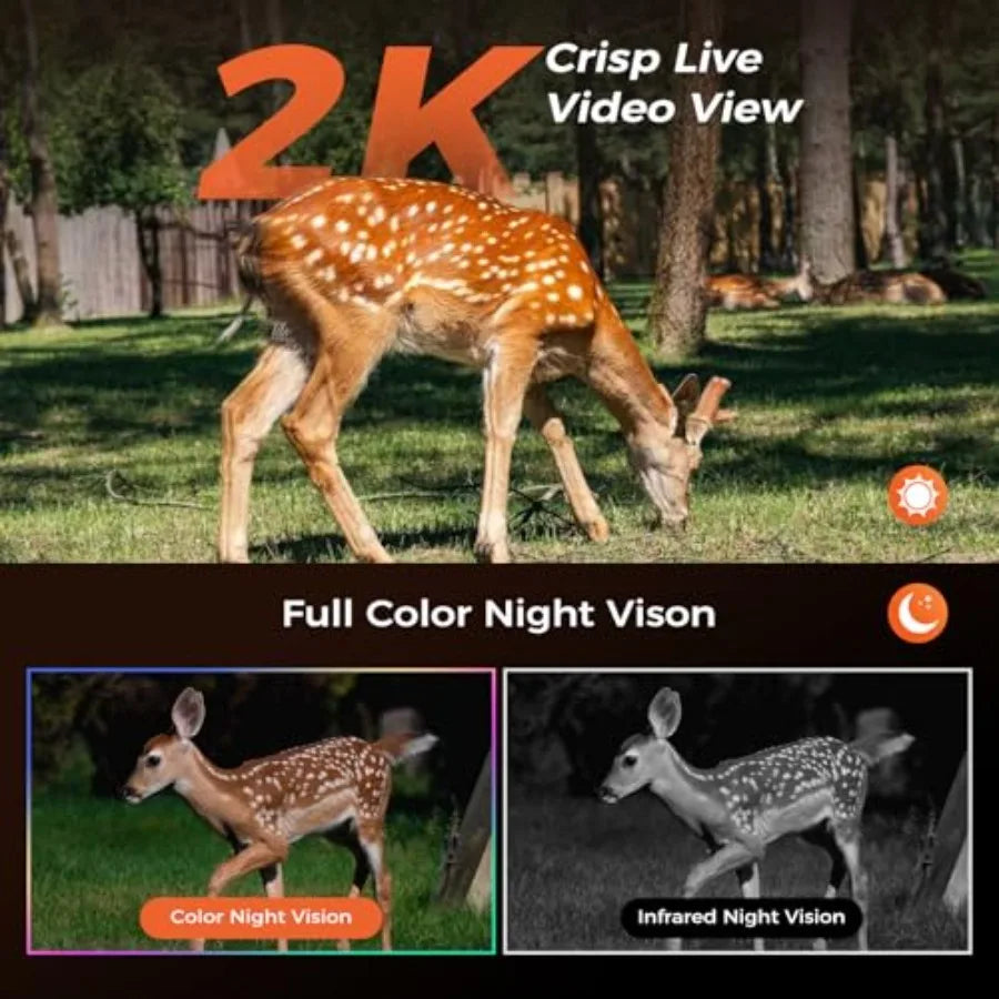 Wildlife monitoring cellular trail camera, solar powered, black, 2K night vision with 360 live feed and IP66 waterproof rating
