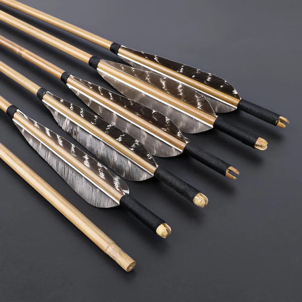 12 X Bamboo Archery Arrows 5" Feather Longbow Recurve Bow Hunting Shooting Shaft Diameter 8mm 5" waterdrop snow spot feather