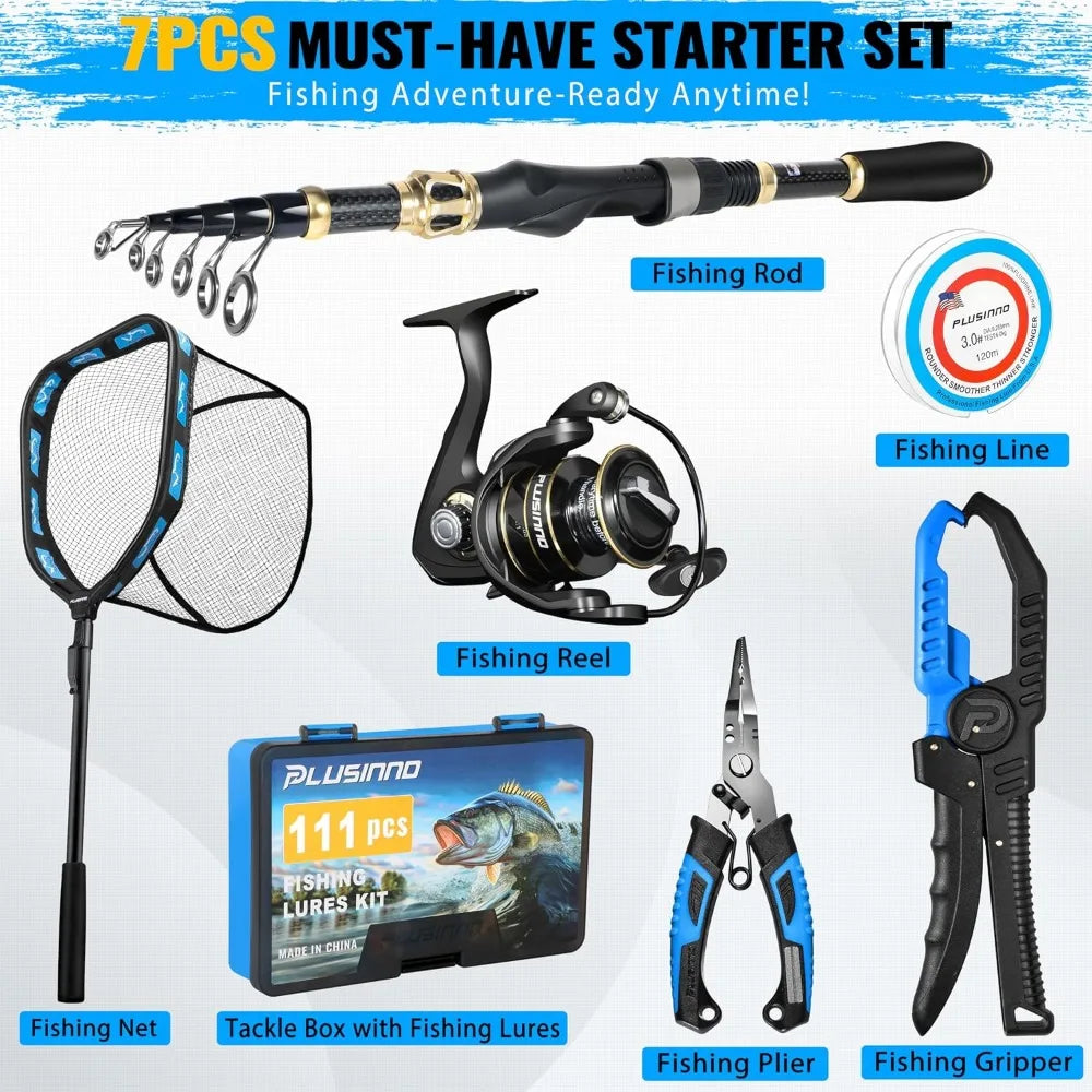 All-in-One Fishing Combo: Rod, Reel, Tackle Box, Net, Tools
