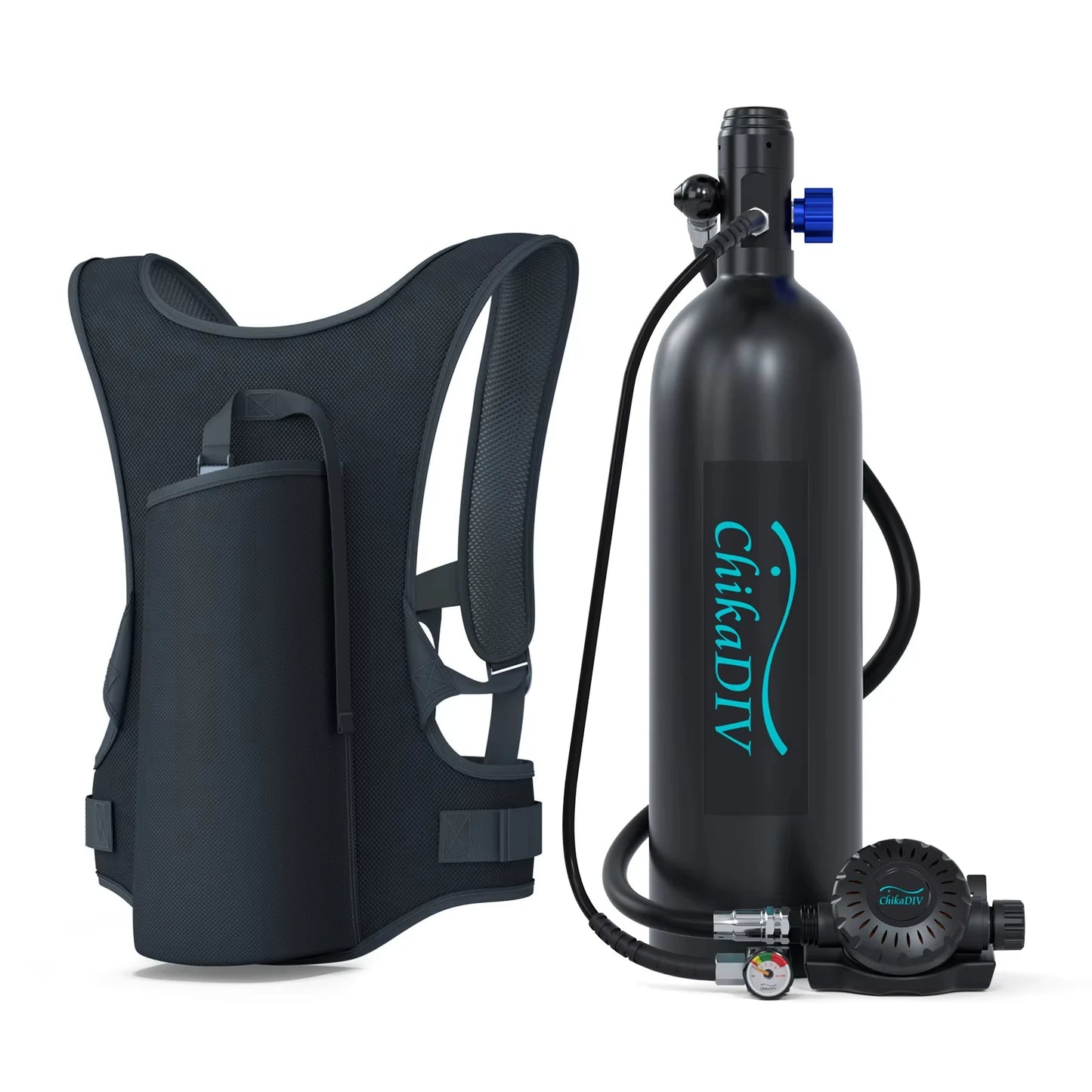 ChikaDIV S700 Mini Scuba Tank 1.9L Portable Diving Tank Reusable Scuba Pony Bottle Backup Dive Air Cylinder up to 30 Minutes