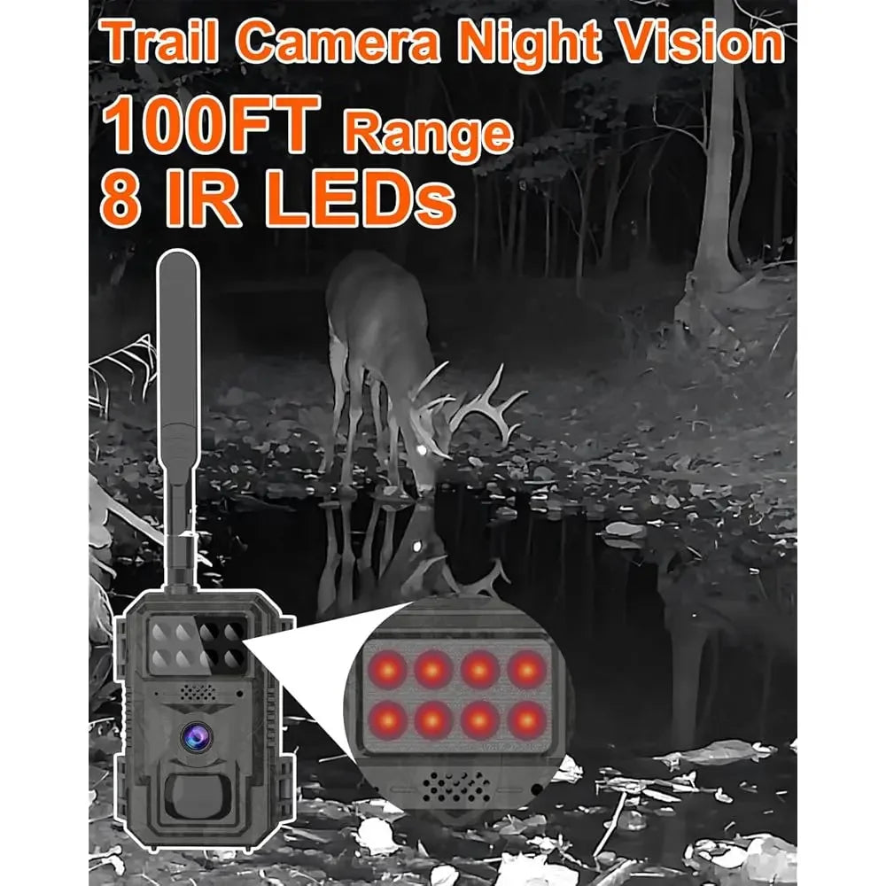 4G Cellular Trail Camera-with 4K 48MP Wide Angle 120 Degree, Night Vision up to 100FT, Solar Powered Hunting Came