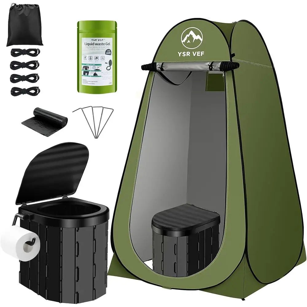 Portable Toilet Kit, Camping Toilet with Pop-Up Privacy Tent and Poo Gel Toilet Bags, Washable Portable Outdoor Showers Changing