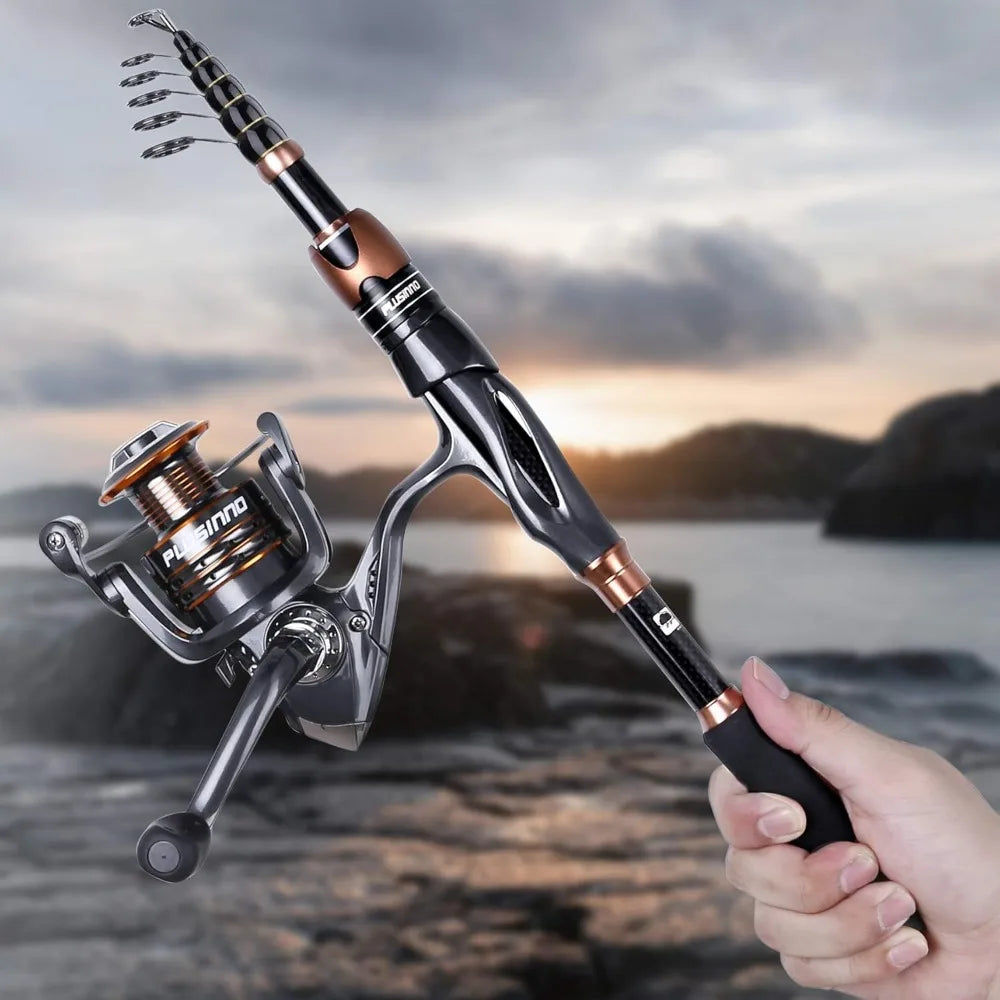 Telescopic Fishing Rod & Spinning Reel Combo, IM6 Carbon Fiber, 12+1 Bearings, Travel Gear