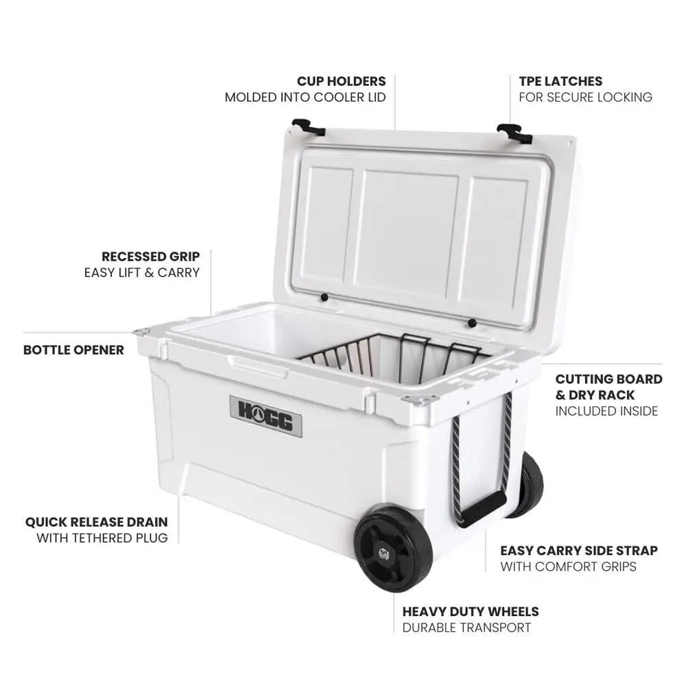 Cooler with Wheels and Handle, Wheeled Cooler, Insulated Ice Chest with Wheels and Handle for Fishing and Camping with Dry Stor