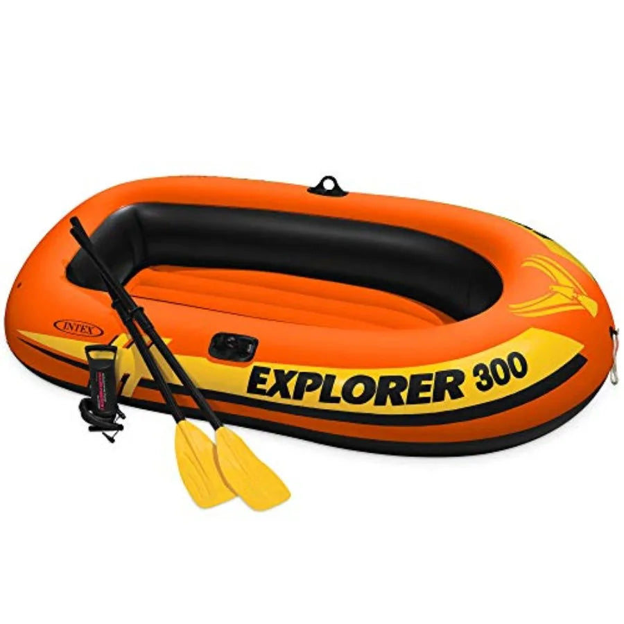 300 Inflatable Fishing Raft Boat for 3 People with Pump and Oars in Blue Durable PVC Material Portable and Easy to Set Up