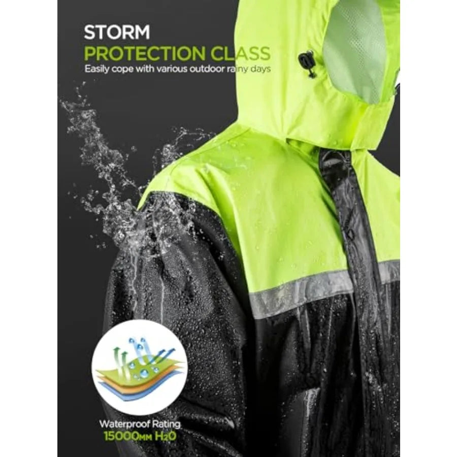 Mens Rain Suits with Air Vents Reflective Waterproof Rain Gear Breathable Jacket Pants for Work Golf Fishing Hiking