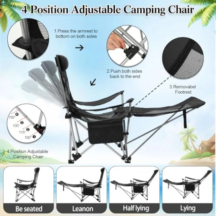 2 in 1 Beach Chair with Umbrella Folding Camping Reclining Chair with Sunshade Headrest Footrest 4 Position Adjustable Mesh Lou