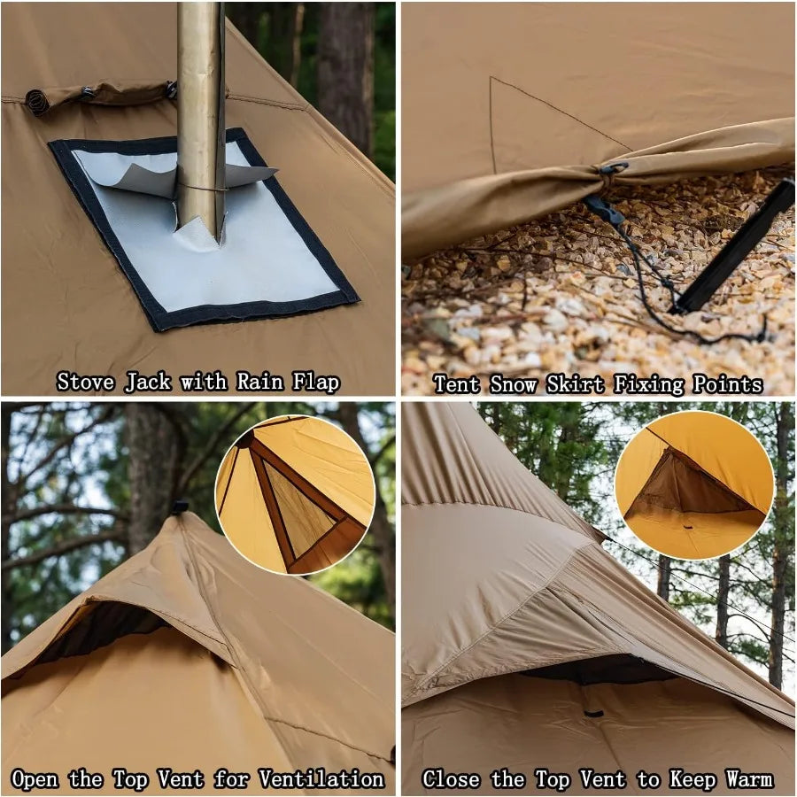 Camping Hot Tent 4-8 Person Tipi Tent with Stove Jack for Bushcraft Cooking and Heating in Remote Wilderness Environments Ideal