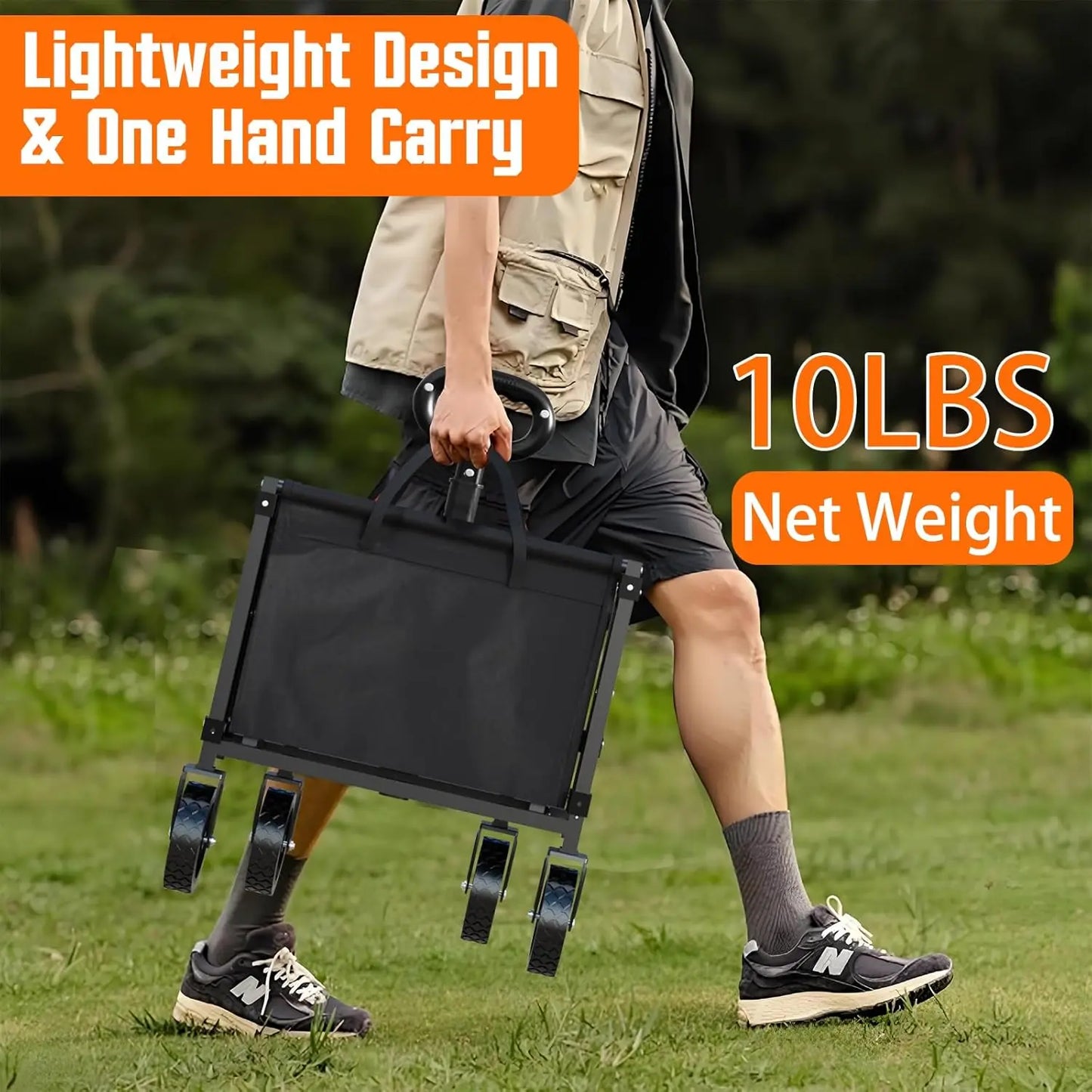Foldable Utility Wagon Cart with 360° Wheels, Lightweight Shopping Cart for Grocery Camping Garden Beach