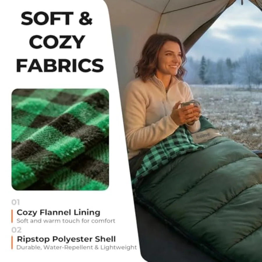 Cotton Flannel XXL Cold Weather Sleeping Bags for Adults Big and Tall, 90x39 Inch 4 Season Camping Sleeping Bag, Waterproof Mac