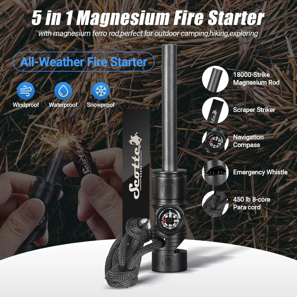 2-in-1 Plasma Lighter & LED Flashlight with 5-in-1 Fire Starter for Camping, Hiking, Survival