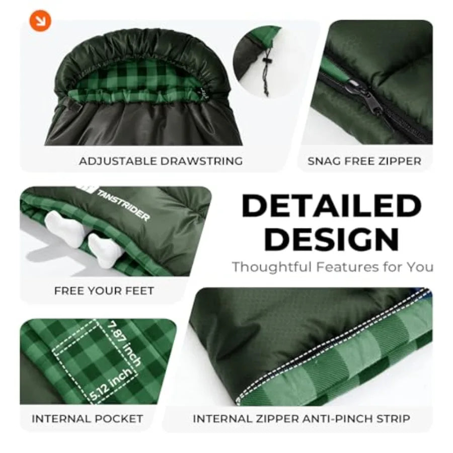 Cotton Flannel XXL Cold Weather Sleeping Bags for Adults Big and Tall, 90x39 Inch 4 Season Camping Sleeping Bag, Waterproof Mac