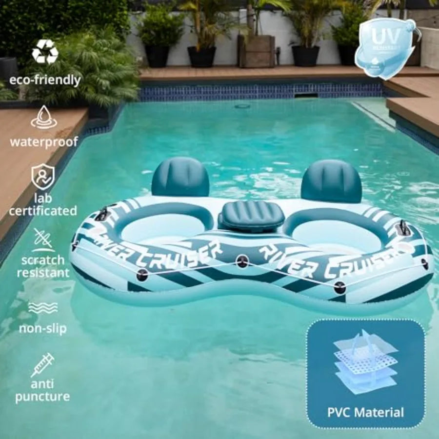 Heavy Duty 2 Person River Tubes for Floating with Cooler Inflatable Floating Lounger Premium Water Rafts Pool Float Above Lake