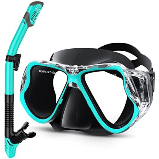 Dry Snorkel Set, Panoramic Wide View Anti-Fog Scuba Diving Mask, Professional Snorkeling Gear for Adults