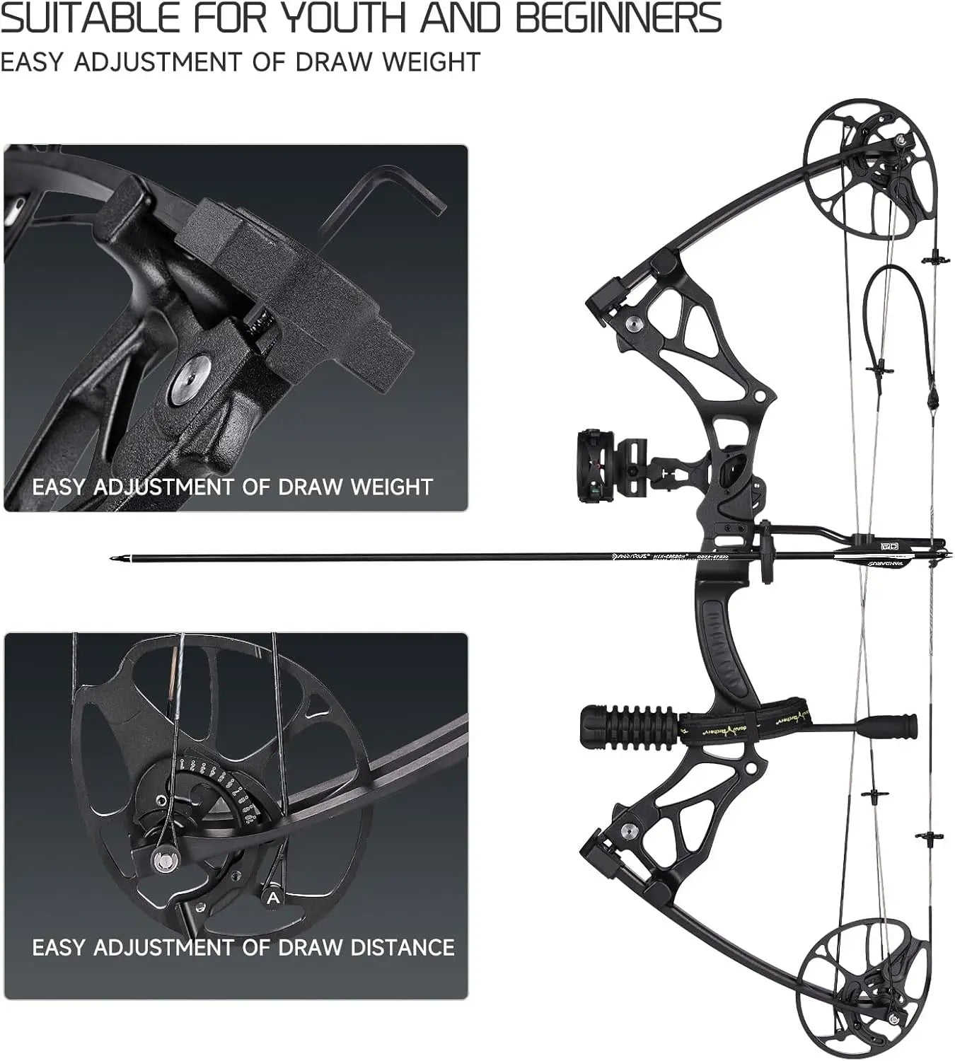 Lightweight Compound Bow and Archery Sets for Adults and Teens ，Right Hand Archery Compound Bows 0-70 lbs Draw Weight Adjustable