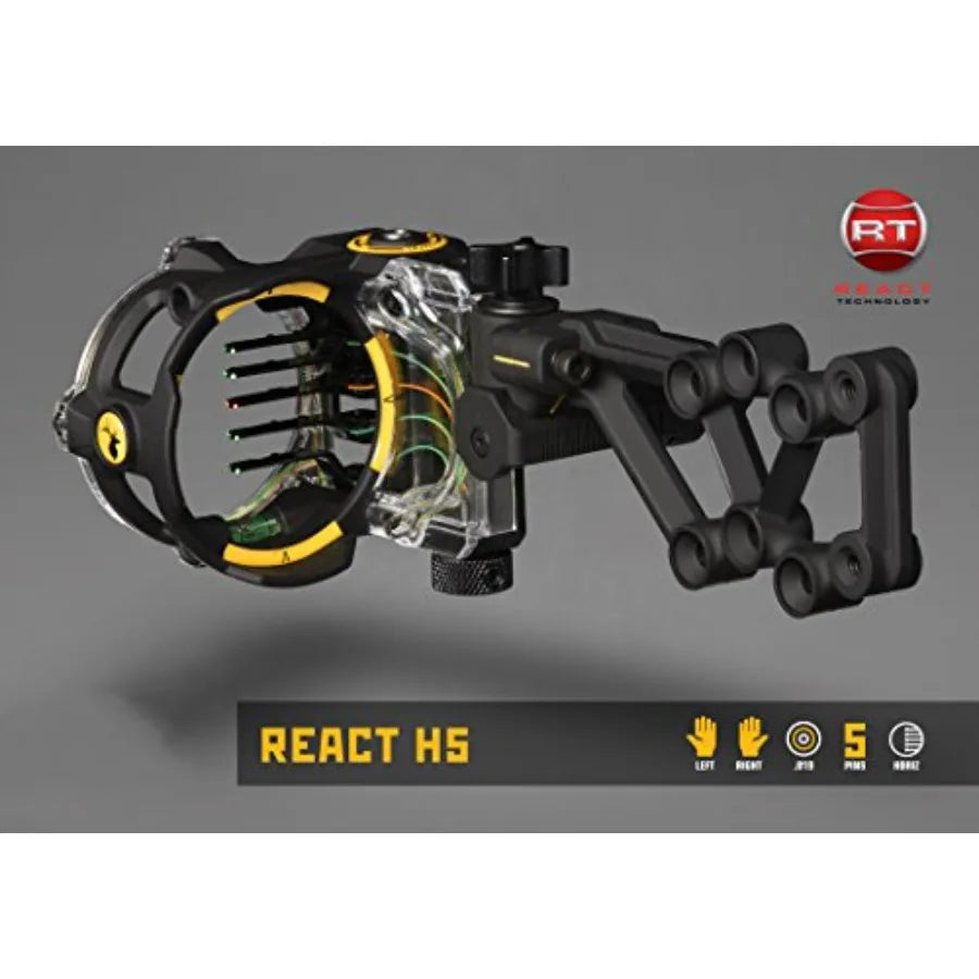 React H5 Bow Sight for Hunting and Target Shooting Black Aluminum with 5 Pin Precision Toolless Windage and Elevation Adjustabi